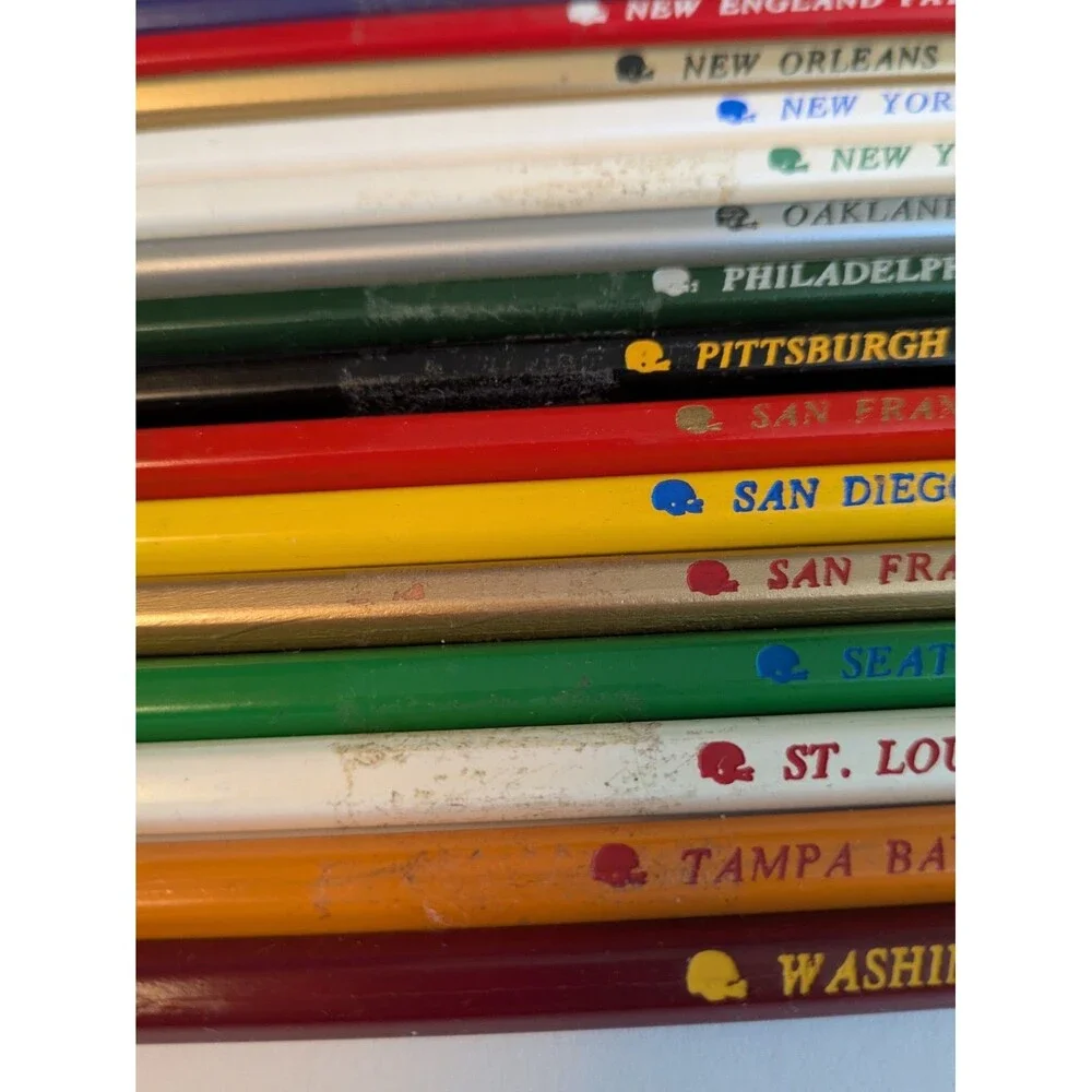 Faber Castell NFL Vintage 70s Wooden Pencils Unsharpened Complete 28 Teams READ